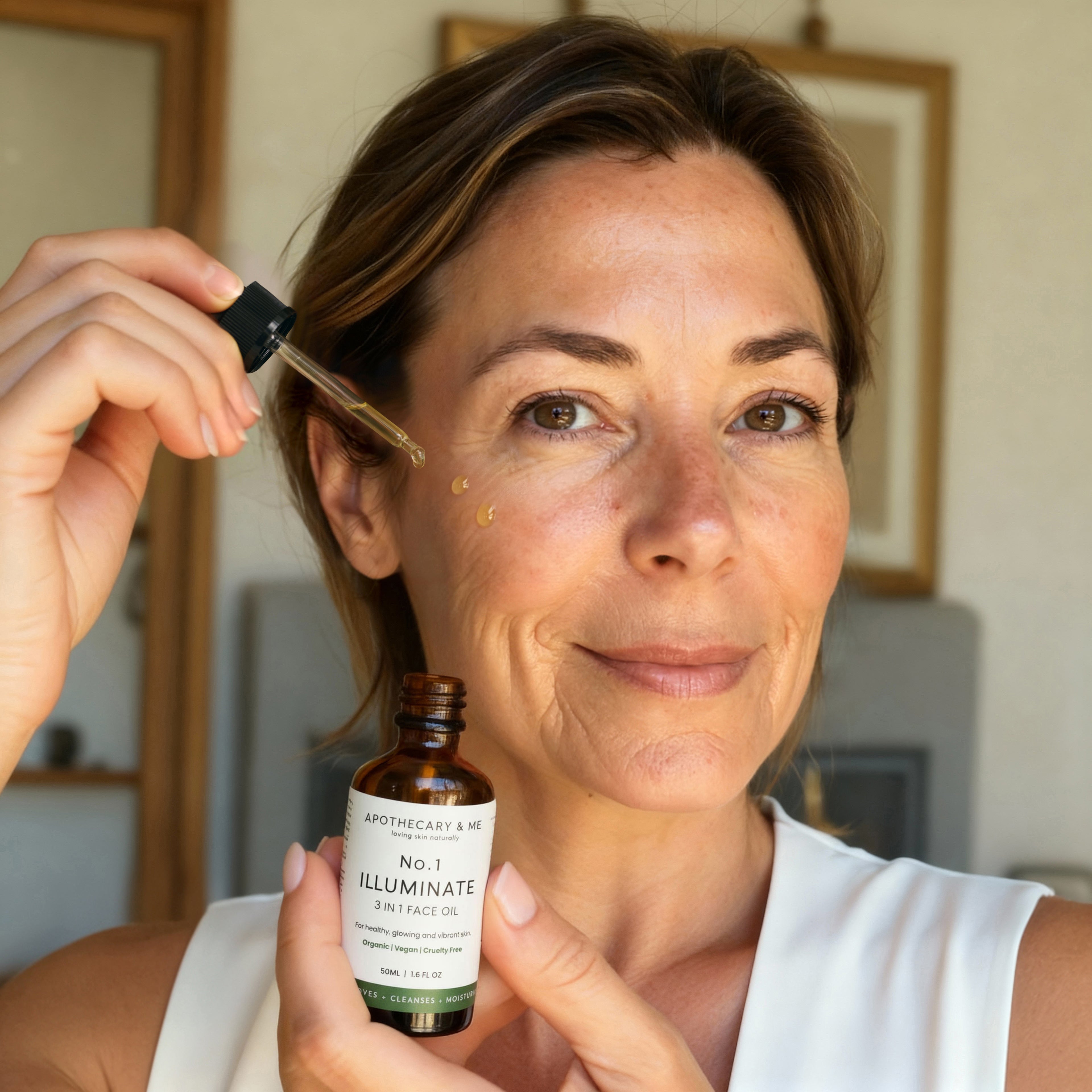 Middle aged women using Apothecary and Me skincare - Illuminate Face Oil