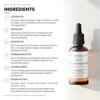 Bottle of No. 2 Glow Scrub with ingredients list on a white background