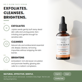 Glow face scrub bottle with product description on a white background